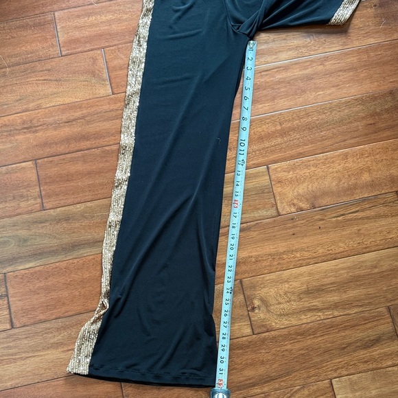 Julian Chang Mixed Media Black Pull On Pants Gold Sequin Side Stripe Small - Picture 9 of 10